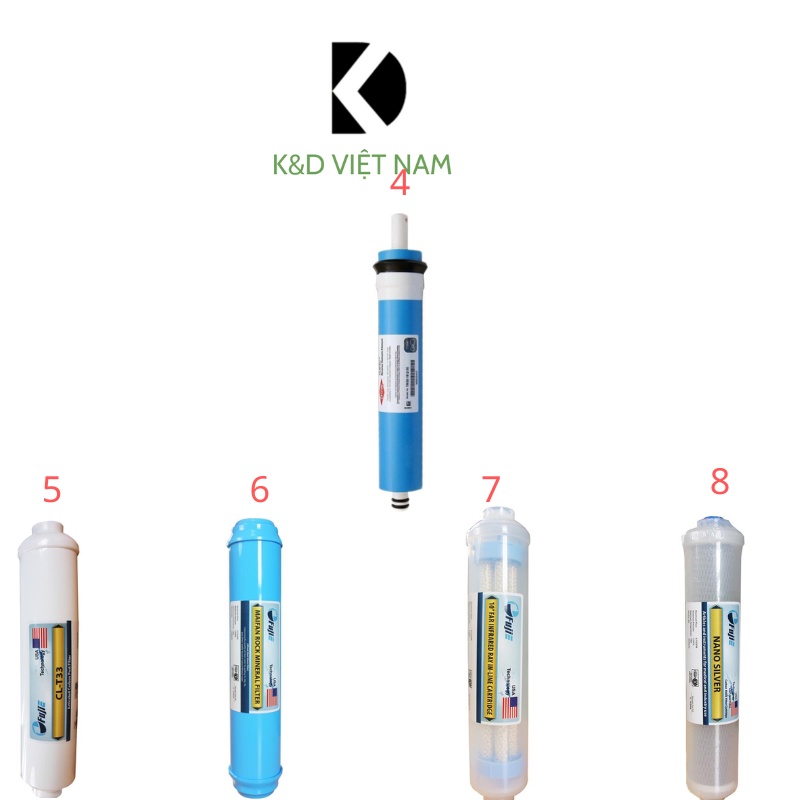 Trọn bộ Combo 9 lõi lọc nước Fujie chính hãng 123456789 - T33, Khoáng đá, Nano, Hồng ngoại, Alkaline