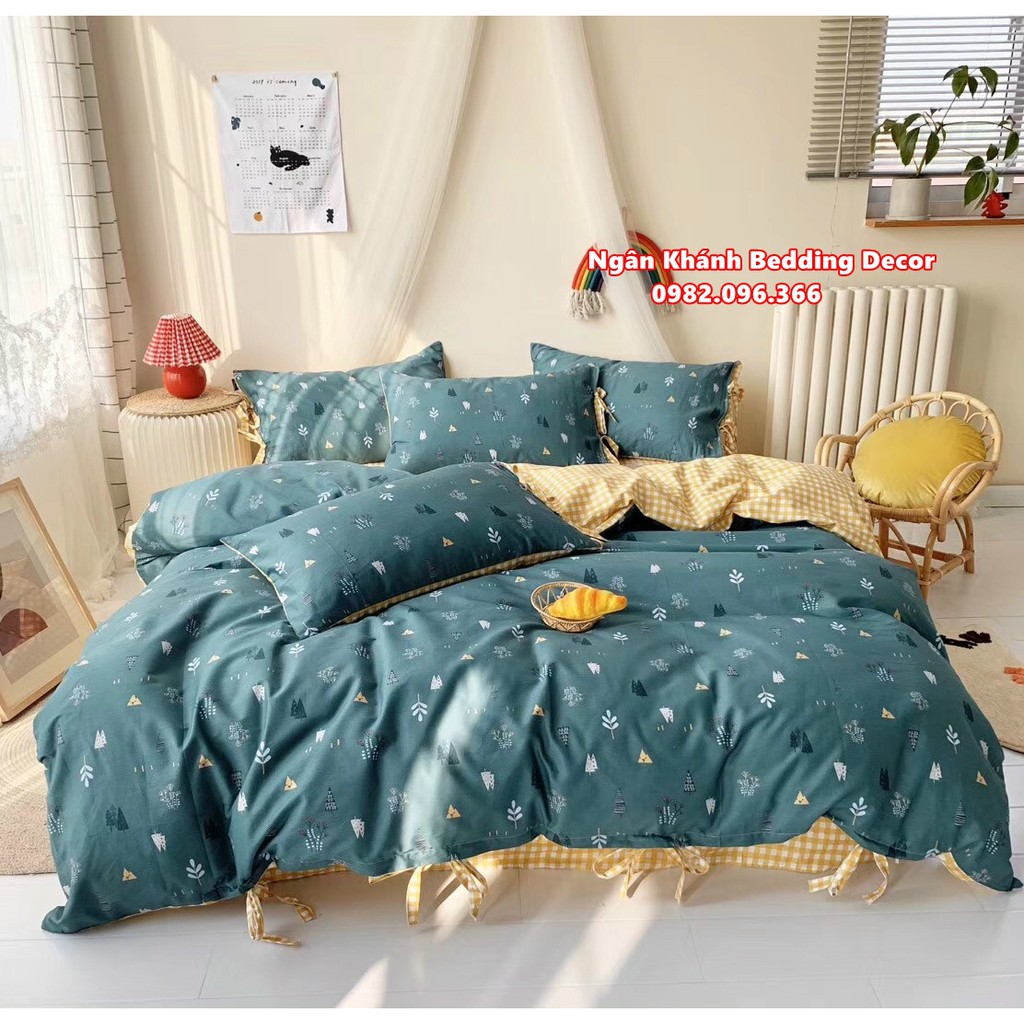 [FREESHIP] Bộ chăn ga gối ga giường cotton living Hàn Quốc có nơ (nhiều mẫu) - Ngân Khánh Bedding drap giường