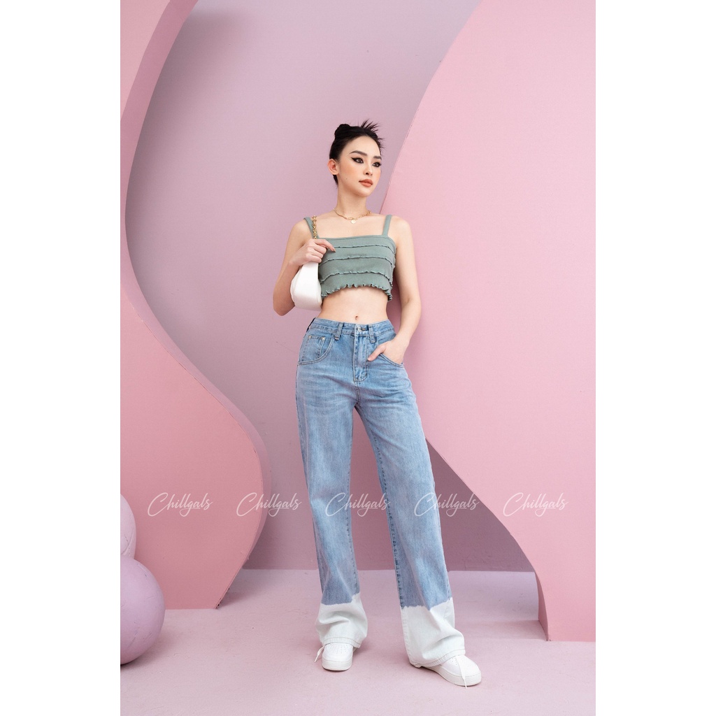 Áo 2 dây croptop Chillgals chất len tăm cao cấp, dáng ôm body màu xanh mint A-010