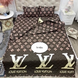 Bộ Chăn Ga Gối Hè Thu 5 Món - LV Nâu