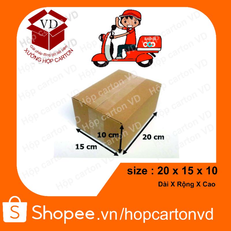 Combo 200 hộp carton đóng hàng 20*15*10