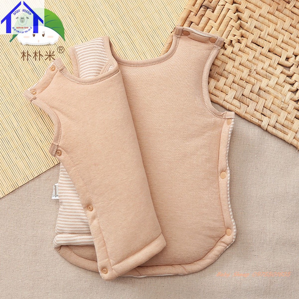 Áo khoác gile lót bông dày dặn cho bé 0-1 tuổi 100% cotton hữu cơ tự nhiên không chất tẩy nhuộm cực kỳ mềm mại và ấm áp