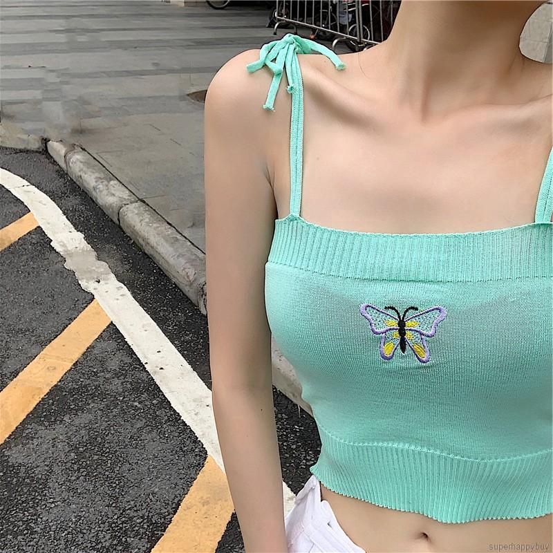 Áo dệt kim không tay thêu hình bướm thời trang nữ | BigBuy360 - bigbuy360.vn