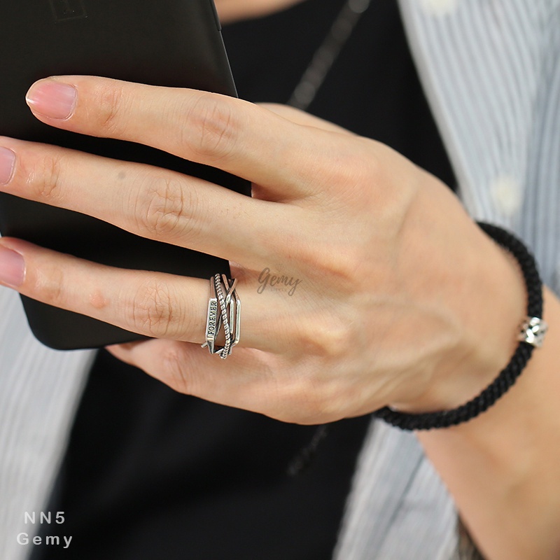 Nhẫn nam bạc Forever thiết kế mặt xoắn cá tính, độc đáo, nam tính, unisex | GEMY SILVER NN5