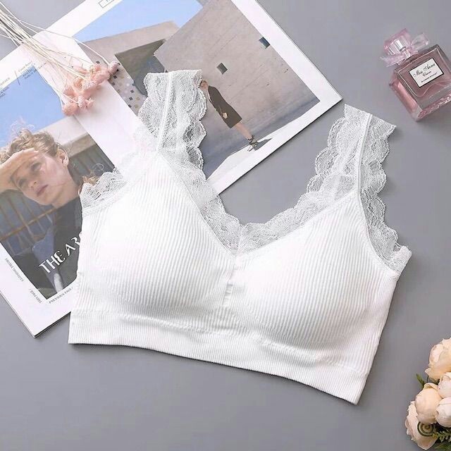 Áo Bra Cotton Tăm Viền Ren To Bản nâng ngực