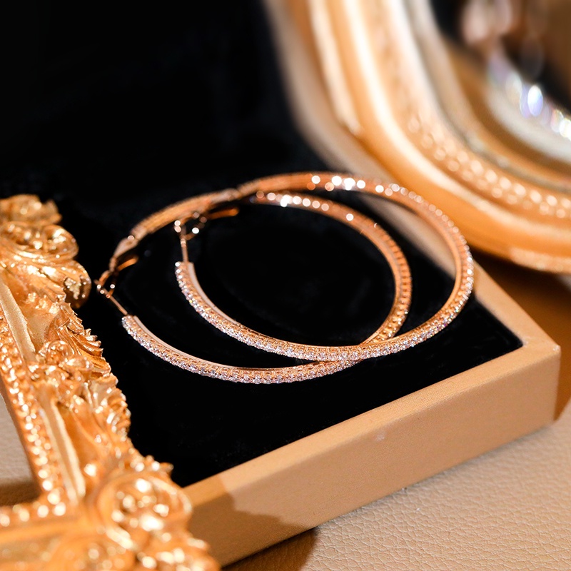 [Jiudolan] Bông Tai Mạ Vàng 18K Cỡ Lớn Đính Đá Sang Trọng Phong Cách Âu Mỹ Cho Nữ