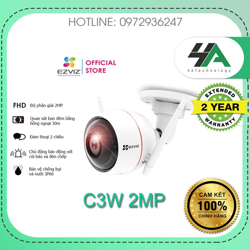 Camera IP Wifi Ezviz C3W 2M, C3W Full Color 2M/4M Ngoài Trời có màu ban đêm, báo động, đàm thoại (chính hãng 24th)