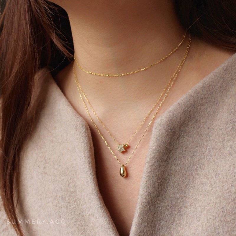 Vòng cổ bạc 925 SUMMERY mặt giọt nước dây chuyền S925 mạ vàng