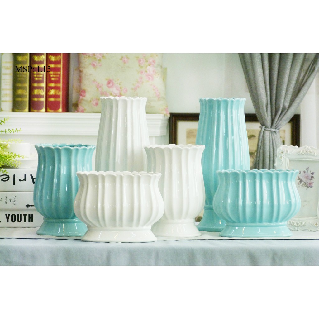 Lọ hoa sứ miệng lượn (Có 3 size)