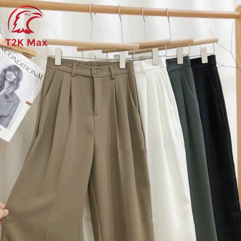 Quần ống rộng nữ cạp cao - Quần ống suông công sở lưng cao vải ruby cạp chun sau tôn dáng - T2K Max