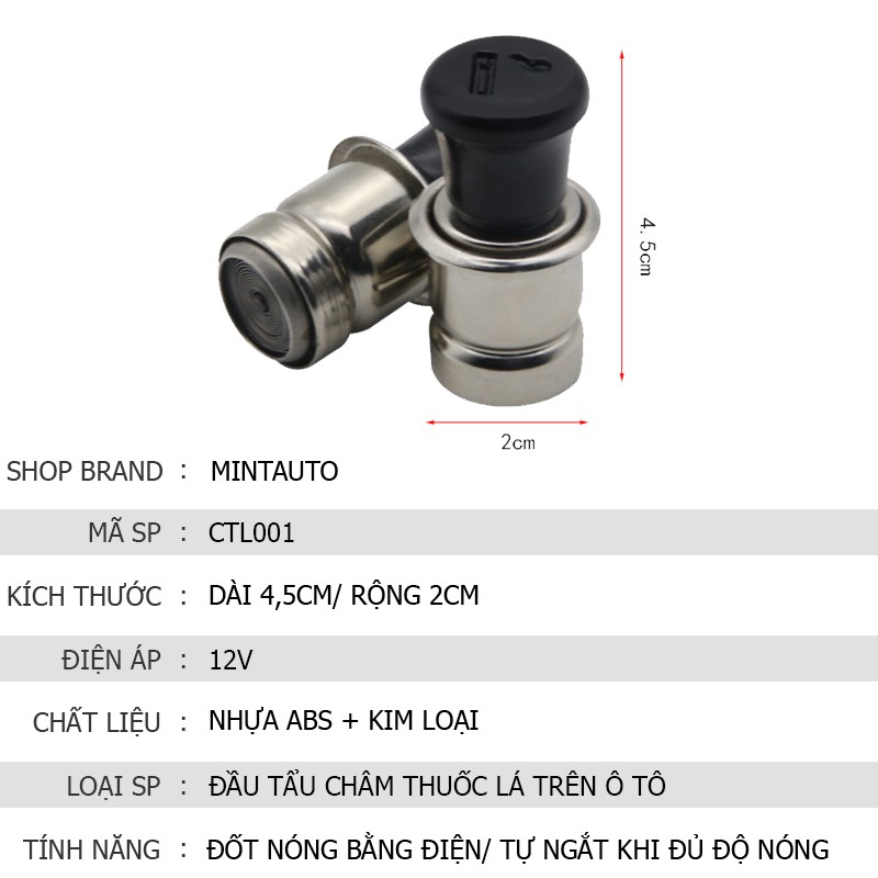 Đầu Tẩu Châm Thuốc Trên Ô Tô 12V Tự Động Ngắt Khi Đủ Độ Nóng An Toàn Khi Sử Dụng