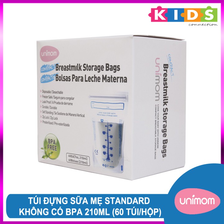 Hộp 60 Túi trữ sữa mẹ Unimom Compact không có BPA 210ml