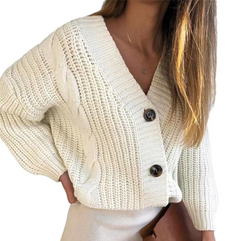 DUNEA Áo Khoác Cardigan Dáng Rộng Cổ Chữ V Phối Nút Gợi Cảm Dành Cho Nữ