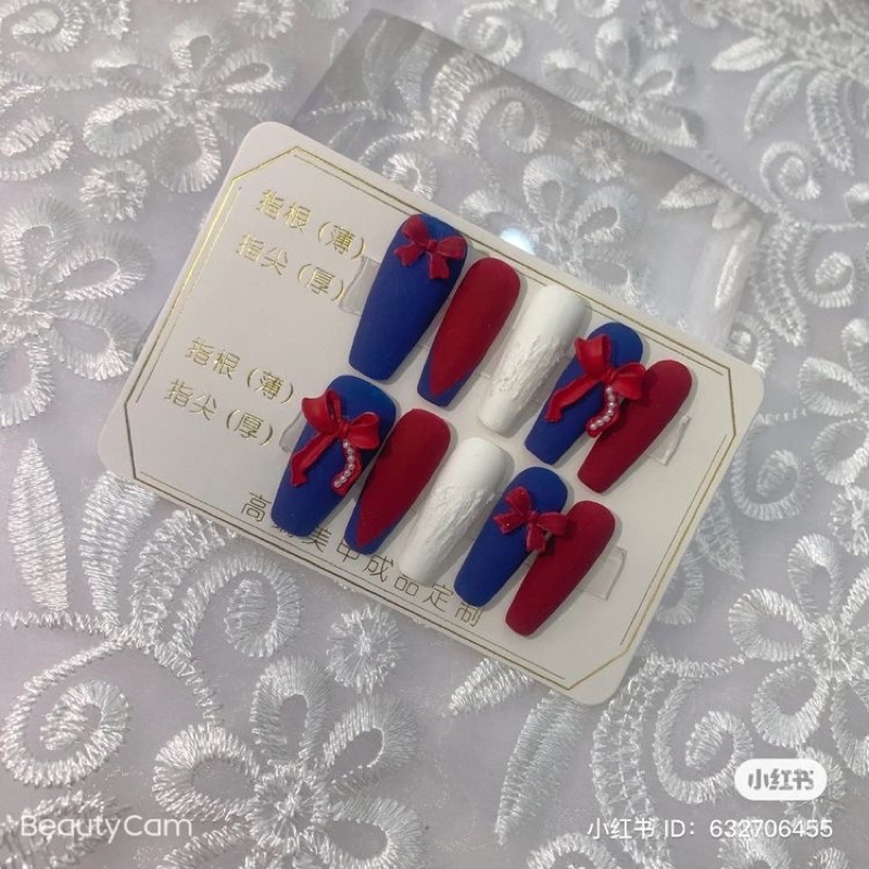 NAIL BOX GIÁ RẺ. SET 10 MÓNG UP PHỐI MÀU GẮN CHARM NƠ