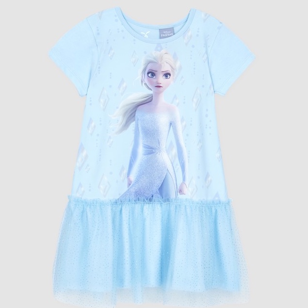 Váy công chúa elsa bé gái chân phối voan Rabity đuôi cá ngắn tay disney by cotton trẻ em đi chơi dự tiệc 5382