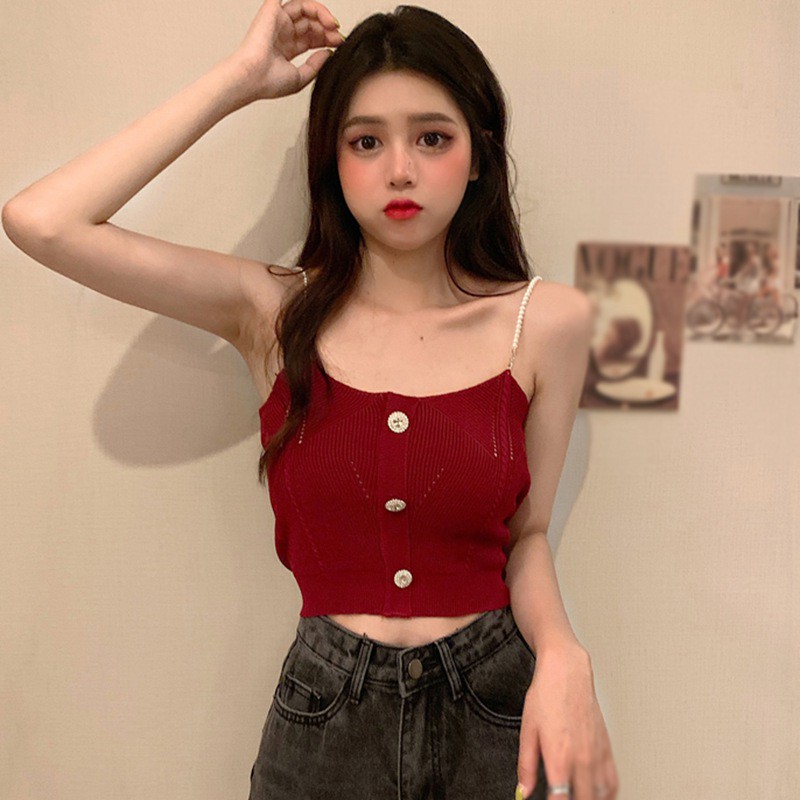 Áo Hai Dây Dệt Kim Màu Trơn Form Ôm Quyến Rũ | BigBuy360 - bigbuy360.vn