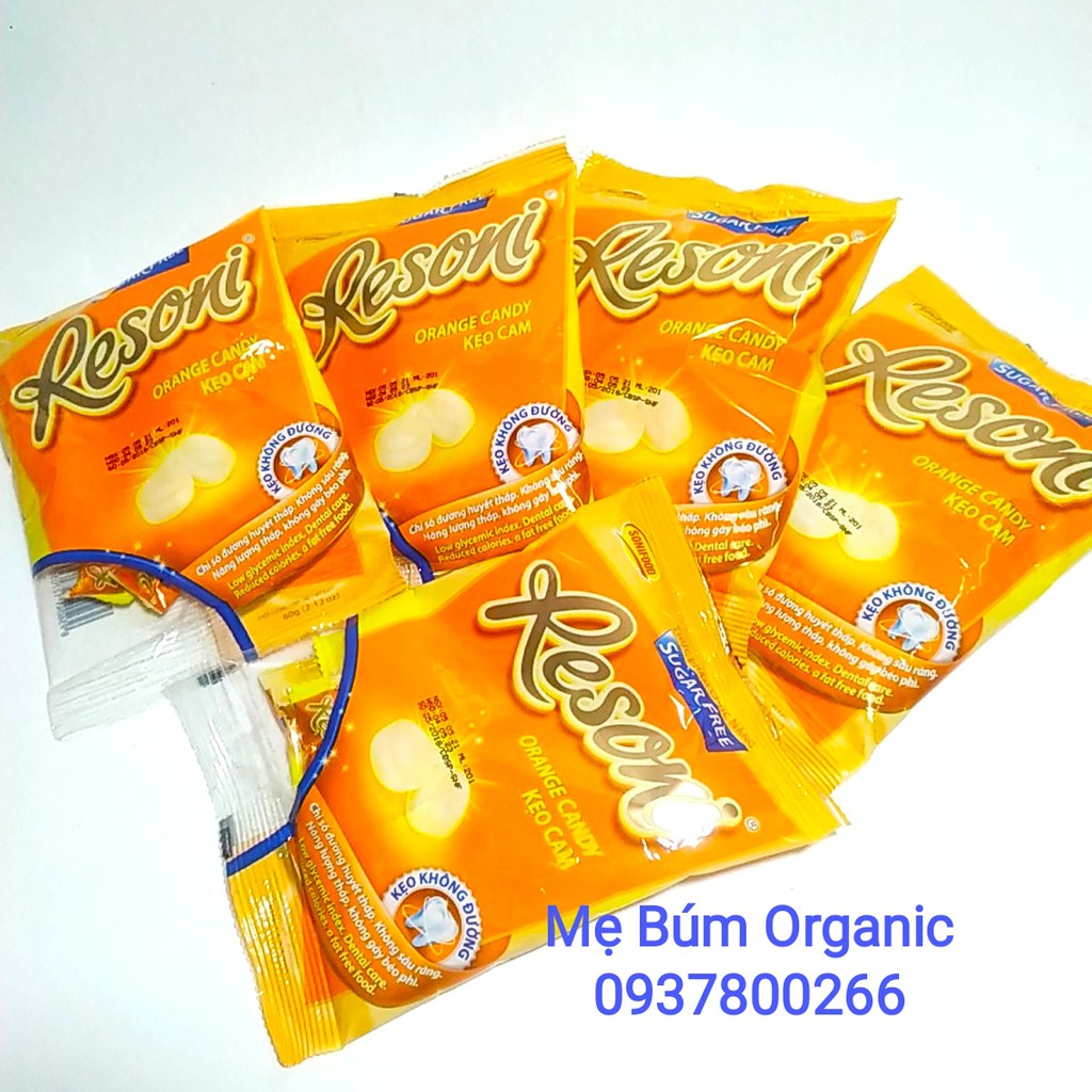 Combo 05 túi - Đủ Vị Kẹo Không Đường Resoni túi 60g - Kẹo dành cho người ăn kiêng, người tiểu đường