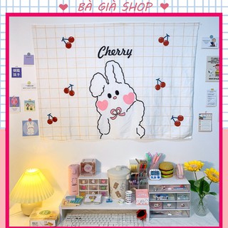 Tấm khăn treo tường họa tiết hình thỏ hồng dễ thương xinh xắn cho trang trí