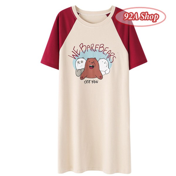 VÁY ĐẦM NGỦ CÓ TAY COTTON 3 CON GẤU #01