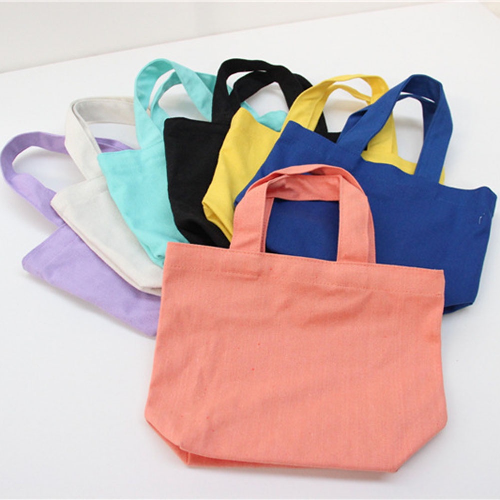 Túi Xách Tay Đựng Hộp Cơm Trưa Bằng Vải Bạt Cotton Sức Chứa Lớn Có Thể Gấp Gọn
