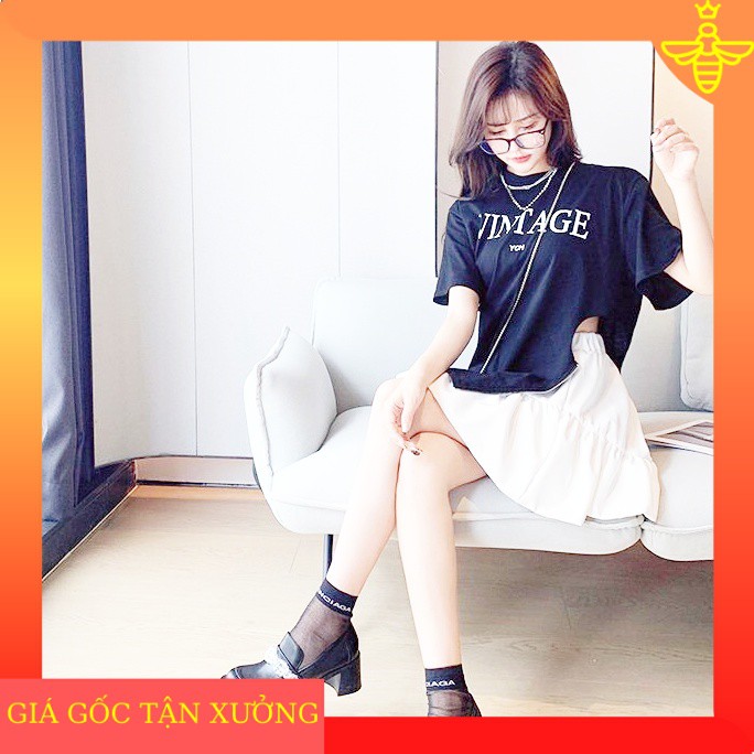 Sét Chân Váy BaByDoll Trắng Kèm Áo Thun Tay Lỡ BEE - Kiểu Dáng Hàn Quốc - Áo Xẻ Tà - Phong Cách