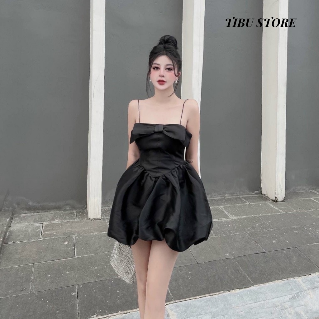 Đầm body hai dây đuôi bí Tibu, váy nữ xoè dáng ôm phối nơ (có mút) dự tiệc, đi chơi siêu xinh