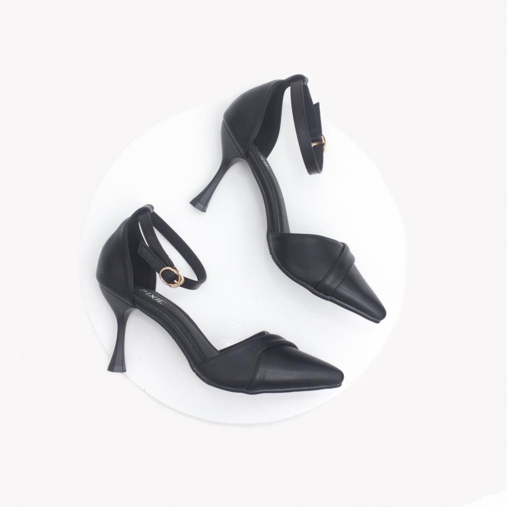 Giày Cao Gót 7cm Bít Mũi Quai Hậu Màu Đen Pixie X427 B*de