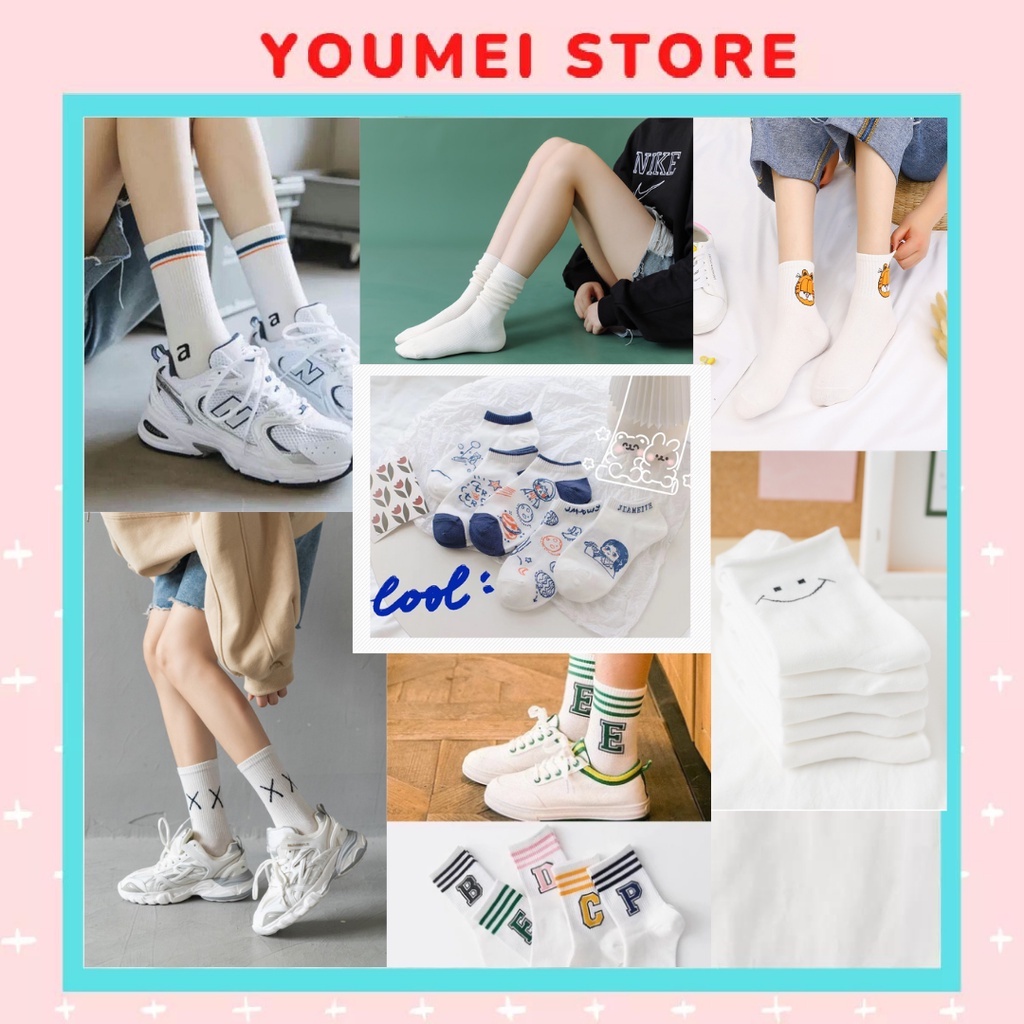 [ SET 7 ĐÔI ] Tất cổ cao nam nữ 7 đôi sử dụng cả tuần chất liệu cotton thấm hút mồ hôi phong cách Hàn Quốc - Youmei