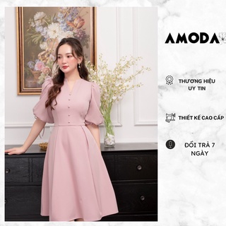 Váy cổ chữ v mẫu thiết kế - amoda