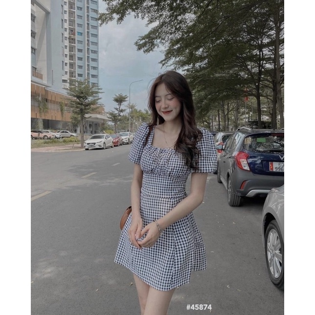 [226] Váy Kẻ Tay Phồng 3 Màu Chun Sau Siêu Xinh Có Ảnh Thật Kèm Video