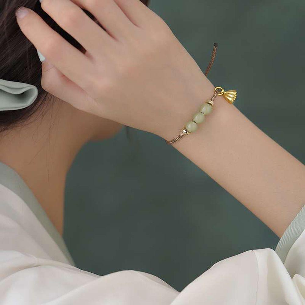 Vòng Tay Dây Bện Đính Ngọc Bích Giả Phong Cách Trung Hoa Dành Cho Cặp Đôi MXMUSTY
