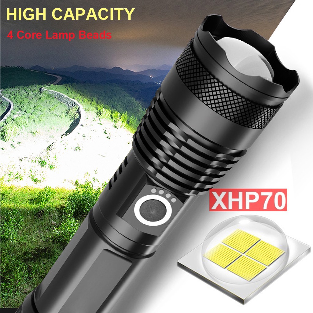 ✪Gustavoo✪ LED Zoom Flashlight XHP70 Torch USB Rechargeable Waterproof Lamp Ultra Bright