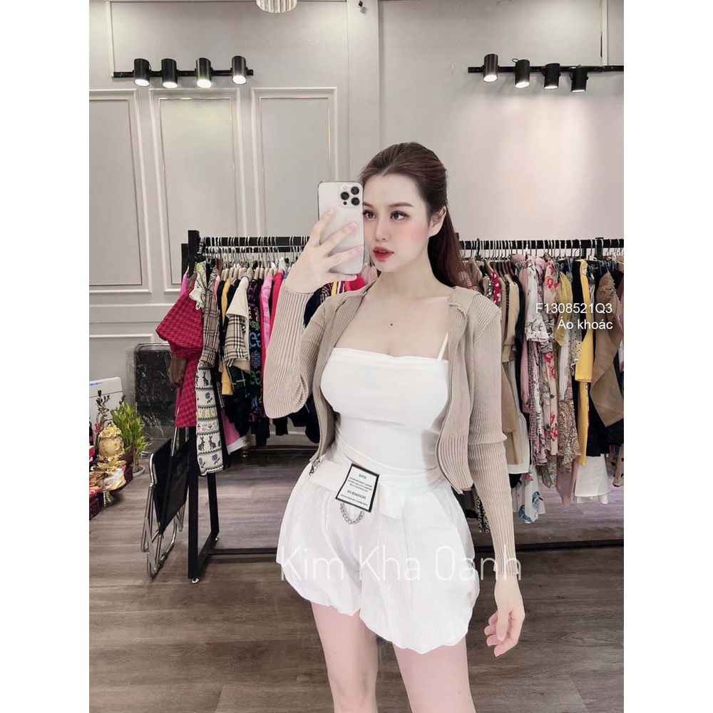 Áo khoác len croptop có nón kéo khóa hai đầu tay dài thời trang!