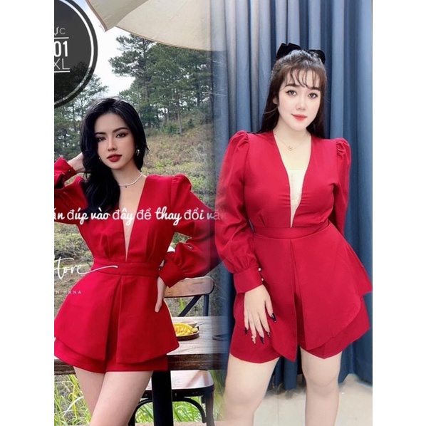 (Jumsuit ngắn bigsize 50kg đến 90kg - J40) Áo peplum liền quần đi tiệc sang trọng