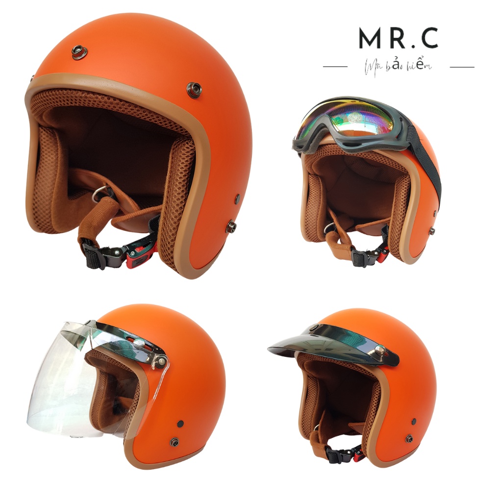Mũ Bảo Hiểm Classic 3/4 đầu ( MÀU CAM ) Lót Nâu - Hàng Như Hình 100%