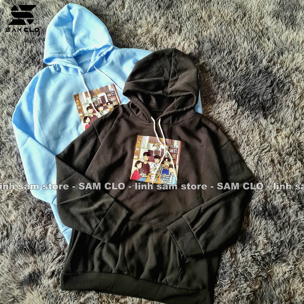 Áo khoác nỉ nữ SAM CLO hoodie chui có mũ NỈ 1 LỚP tay dài thu đông freesize dáng unisex in hình BỮA CƠM GIA ĐÌNH