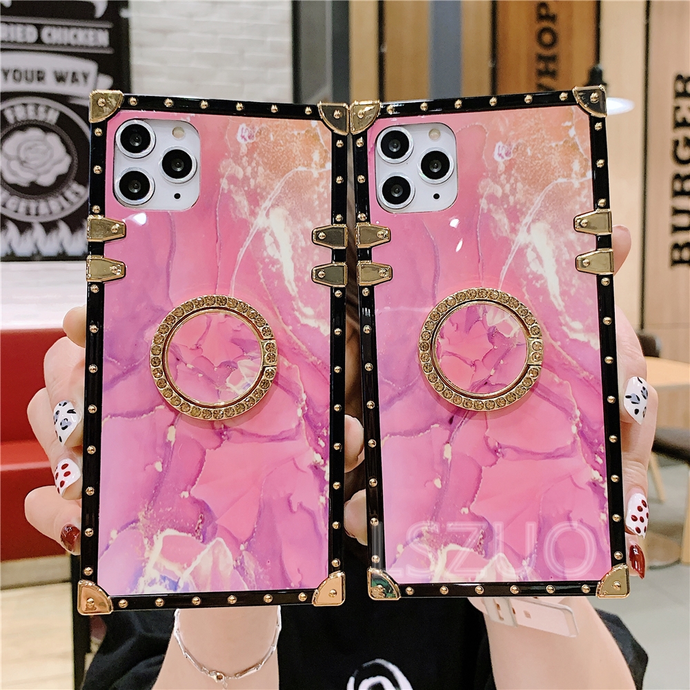 Ốp điện thoại mềm hình vuông họa tiết vân đá đính đá cho iPhone 12 11 Pro Max X XS XR XSMax 8 7 6 6s Plus SE 2020