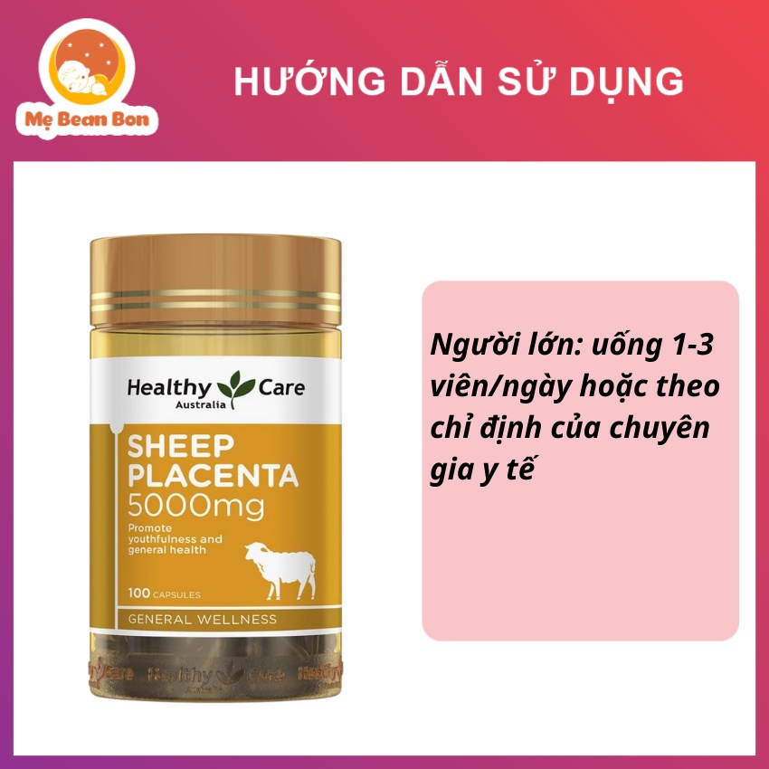 Nhau Thai Cừu Úc Healthy Care Sheep Placenta 5000mg 100 viên giúp da sáng bóng mịn màng cho người trên 18 tuổi