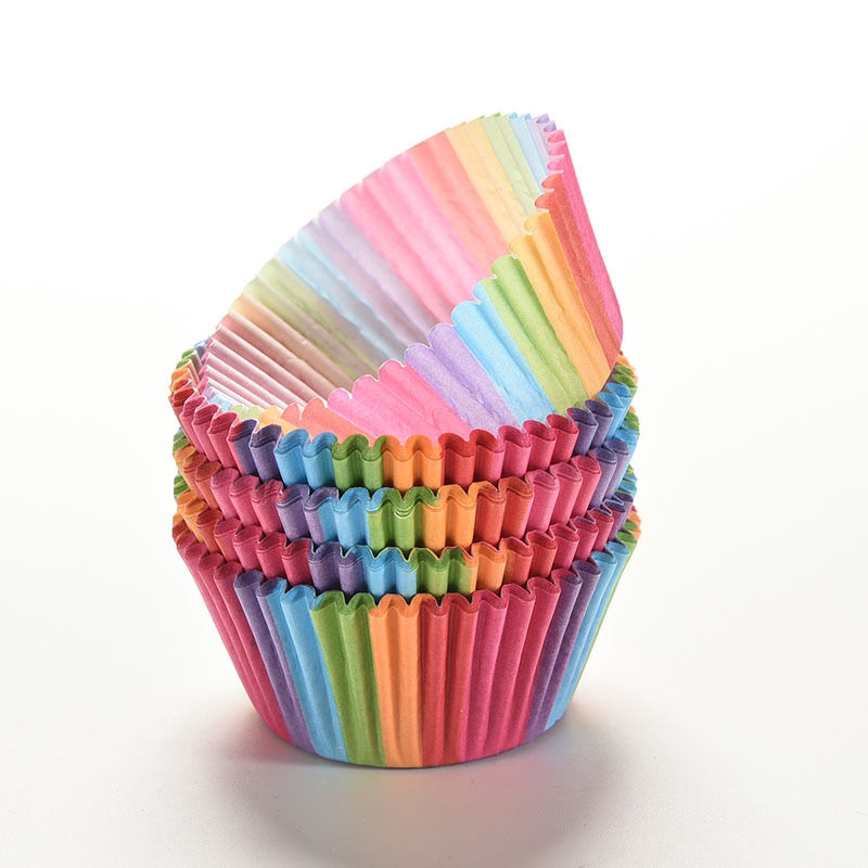 Bộ 100 cốc giấy đầy màu sắc dùng làm bánh cupcake/muffin