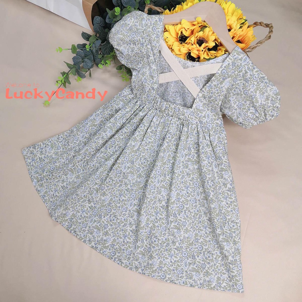 Đầm LUCKYCANDY in họa tiết hoa ngắn tay thời trang mùa hè ngọt ngào cho bé gái váy hoa nhí