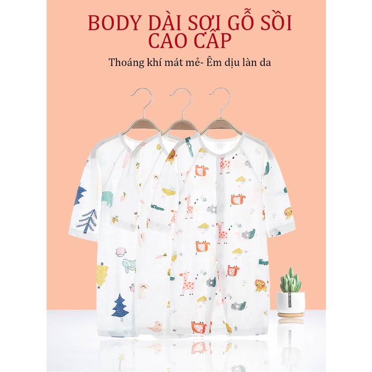 SỢI GỖ SỒI Bộ đồ liền thân body dài cao cấp mềm mịn thoáng mát đồ mặc nhà phòng điều hòa mùa hè mát mẻ cho bé
