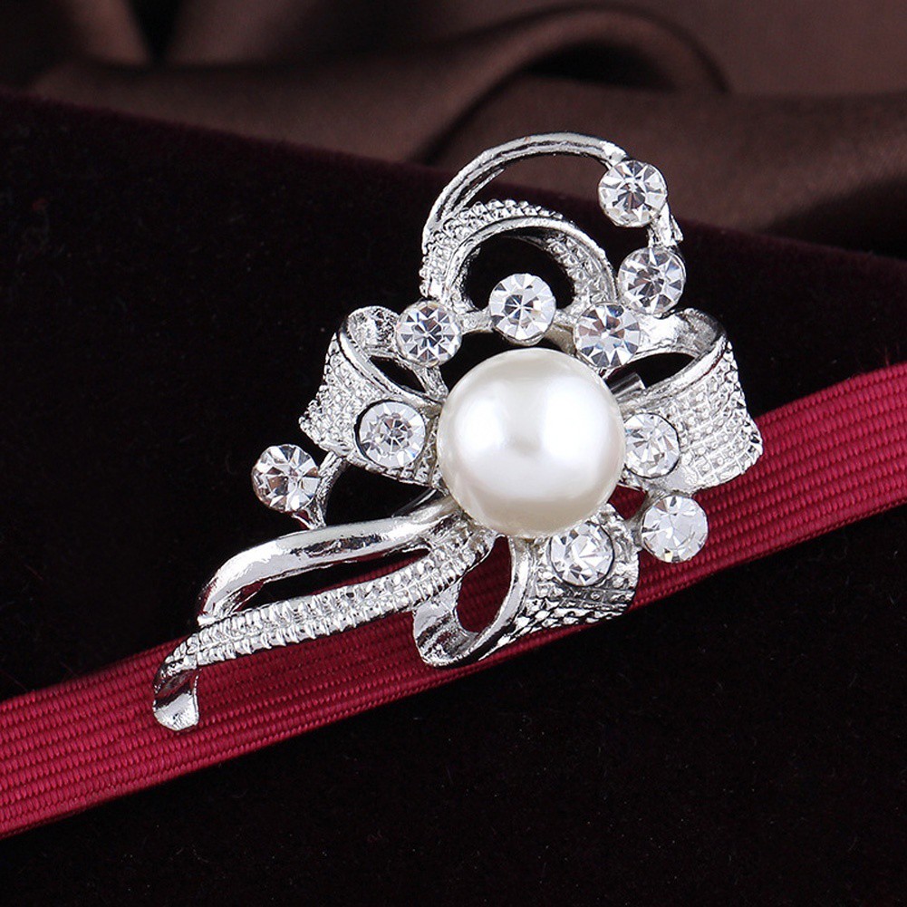 Ghim cài áo hình hoa đính kim cương ngọc trai giả thời trang cho nữ