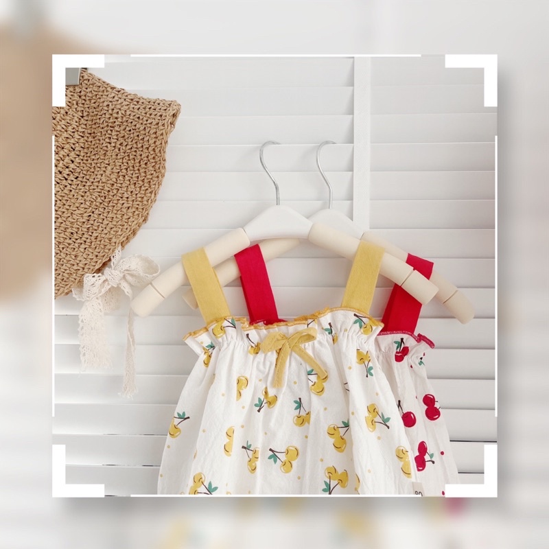 Bộ 2 dây hoạ tiết cherry cho bé gái 8-21kg