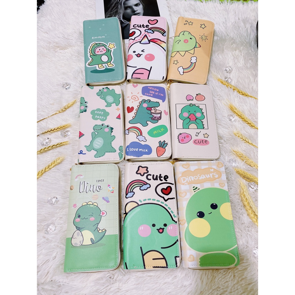 FREE SHIP Bóp Ví Cầm Tay Ví Dài Khóa Kéo Nữ Nhiều ngăn Hình Khủng Long Siêu Cute Cho Bạn Gái shopduyencuong