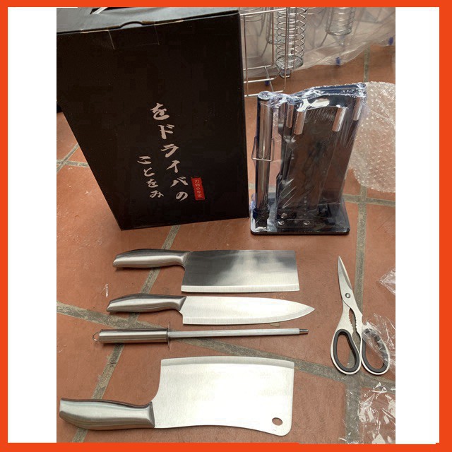 Bộ Dao Nhật Inox 6 Món Nhà Bếp Cao Cấp Kem Khay Đựng