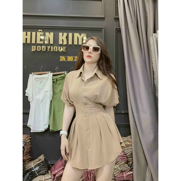 Set bộ áo tay ngắn xếp ly eo kèm quần mặc trong sexy gợi cảm giá rẻ
