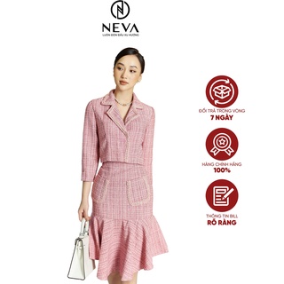 Chân váy tweed neva dáng đuôi cá màu hồng w300227
