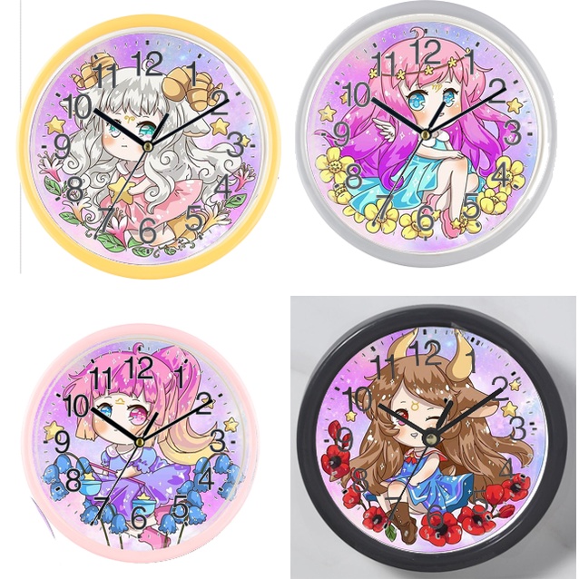Đồng hồ treo tường 12 cung hoàng đạo DHTI37 mèo may mắn cute dễ thương 13 đến15cm