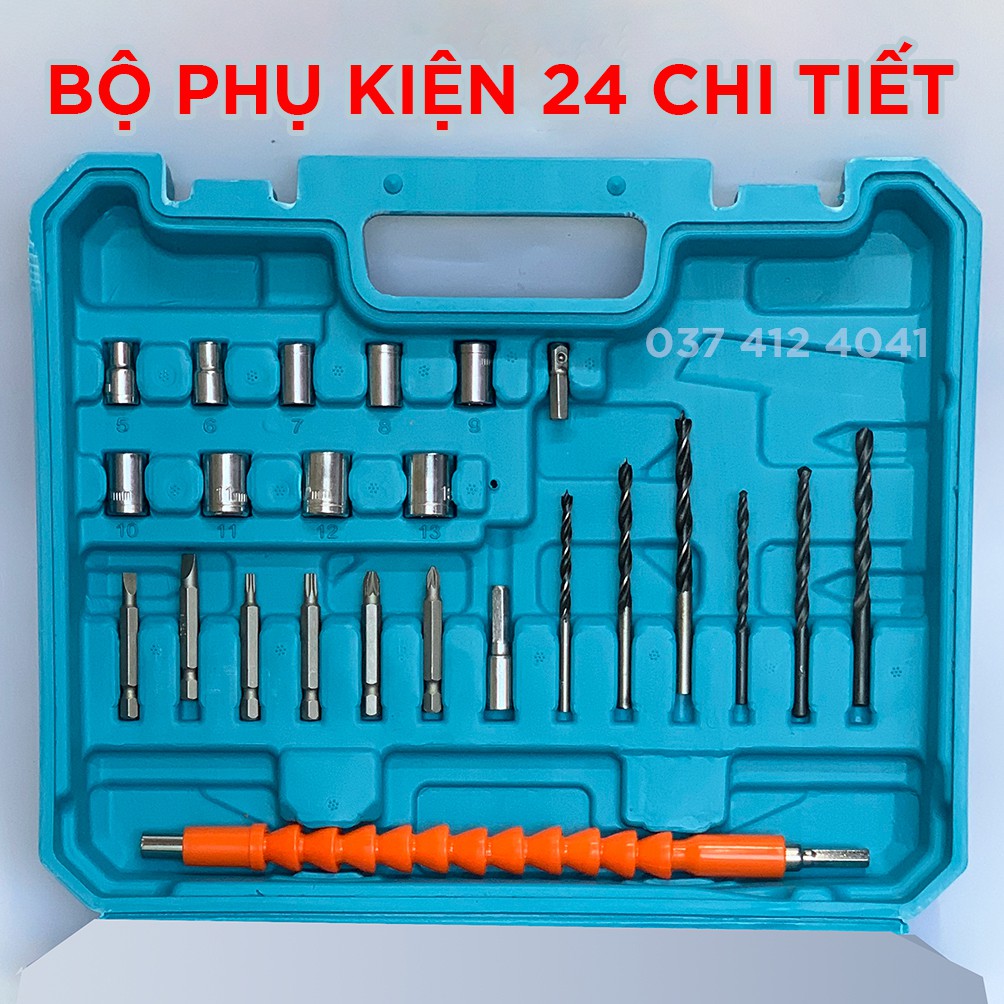 MÁY KHOAN MAKITA 24V - TẶNG PHỤ KIỆN 24 CHI TIẾT- 3 CHỨC NĂNG - CÓ BÚA - PIN 5 CELL - MÁY KHOAN DÙNG PIN MAKITA 24V