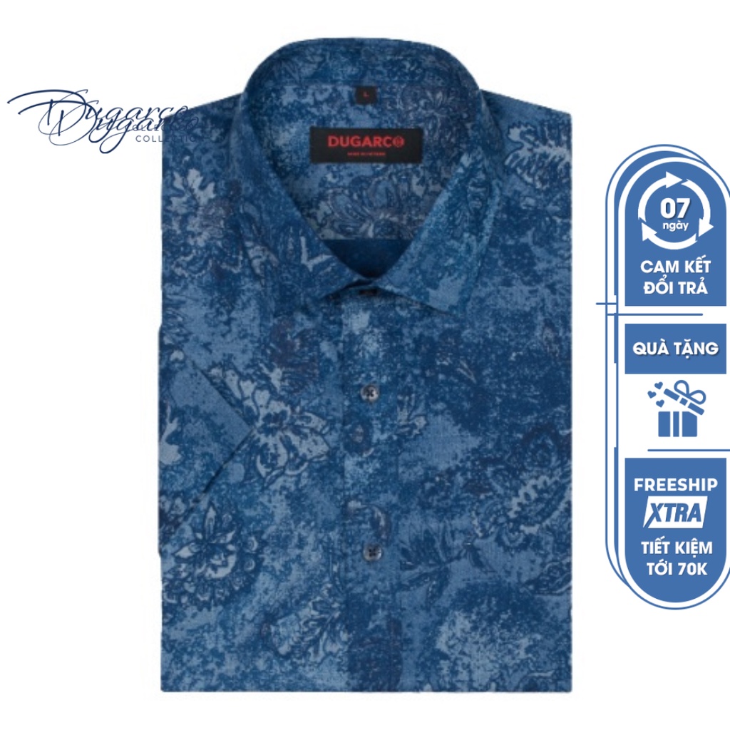 Áo sơ mi DUGARCO nam họa tiết tay ngắn công sở cotton 92SMS21136